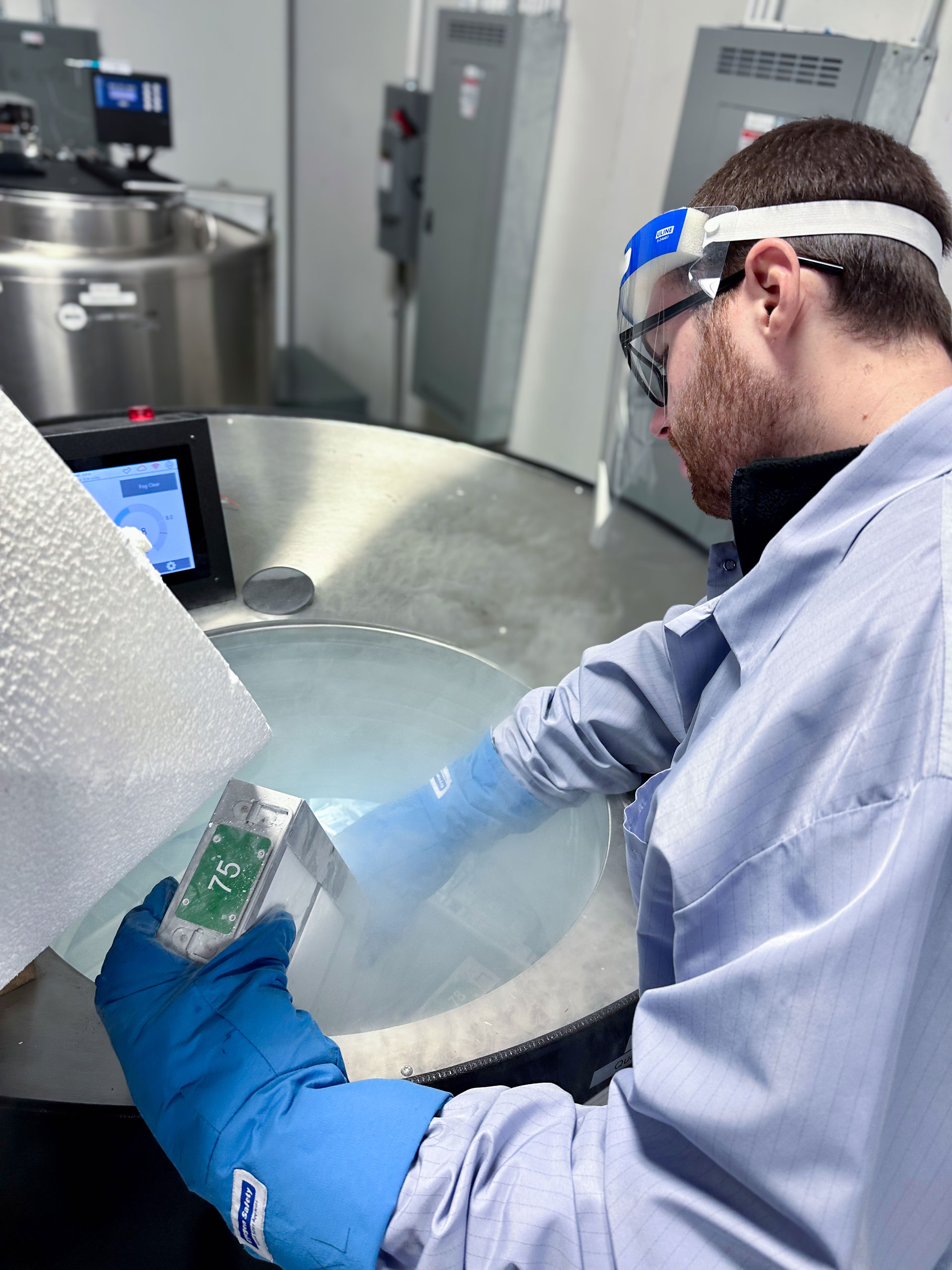 Kyrosphere employee working with ultra frozen storage